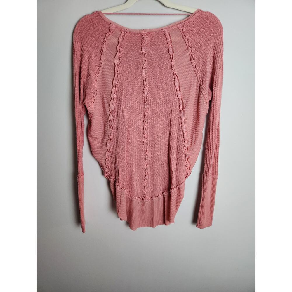 Free People Thermal Waffle knit sz XS pink exposed seams beach boho festival - Picture 3 of 7